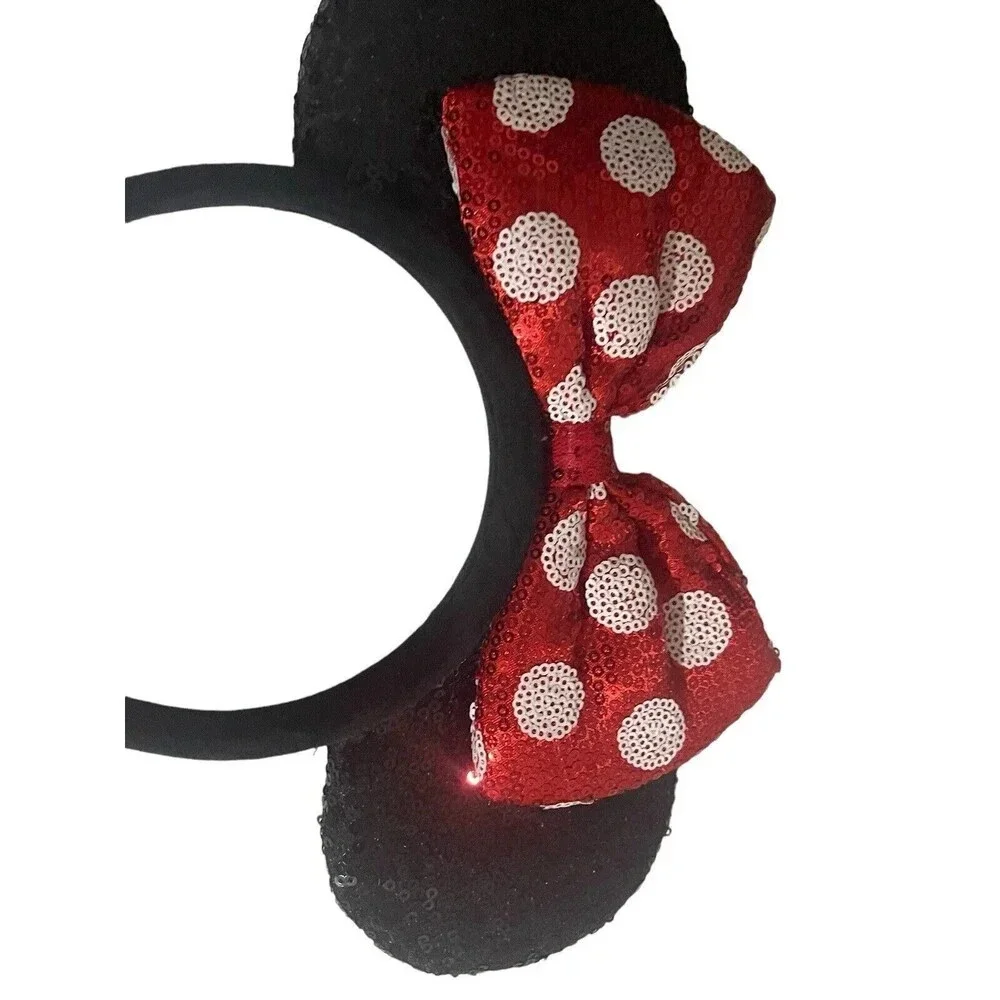 Disney Parks Minnie Mouse Classic Red Bow Black Ears Sequin Headband